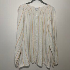 Ava Viv Women Peasant Boho Quilted Mustard Cream Stripped 100% Cotton - Size 1X